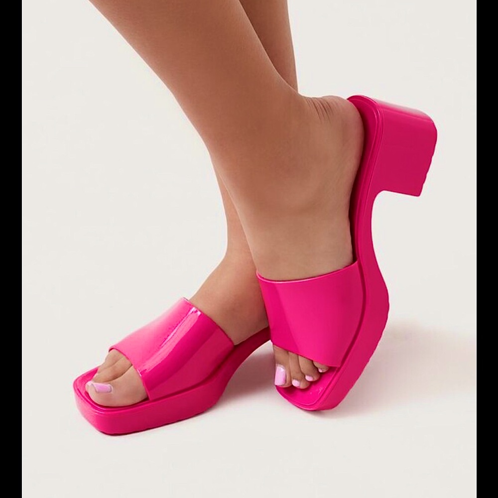 Forever 21 Jelly Open-Toe Block Heels🪩 HOT PINK ✨